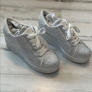 INC Glitter Silver Women's Sneaker Wedges